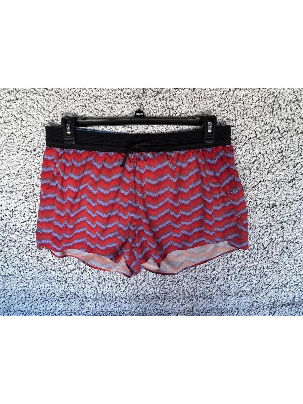 Janji Mens Running Shorts XL Red Blue Zigzag Lined Athletic